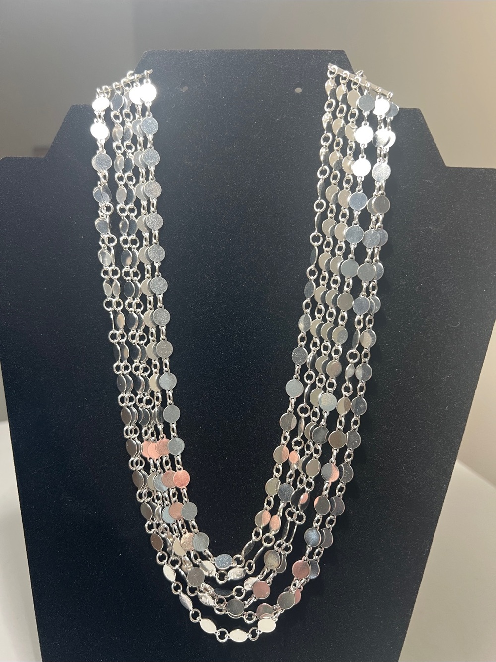 Sparkling Multi-Strand Silver Tone Disc Statement Necklace - Vintage - Picture 6 of 16